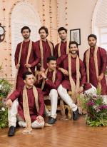 Art Silk Maroon Festival Wear Plain Readymade Kurta Pajama With Dupatta